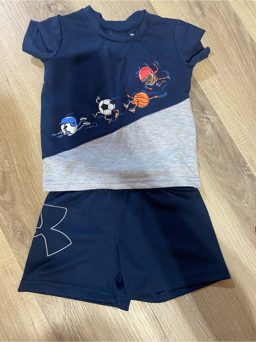 Under Armour Navy and Gray Sports Graphic Tee & Shorts Set
